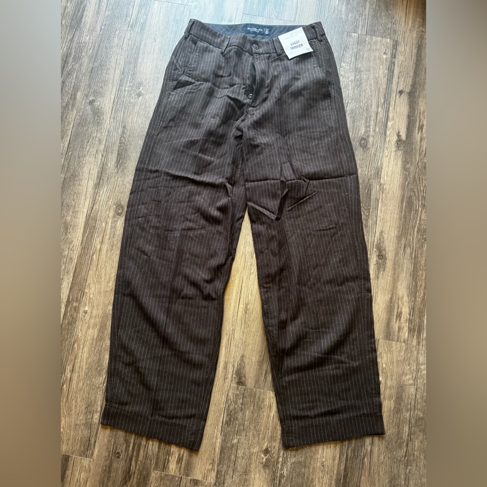 Abercrombie & Fitch Baggy Trouser Pants Brown Pinstripe 31x34 NWT